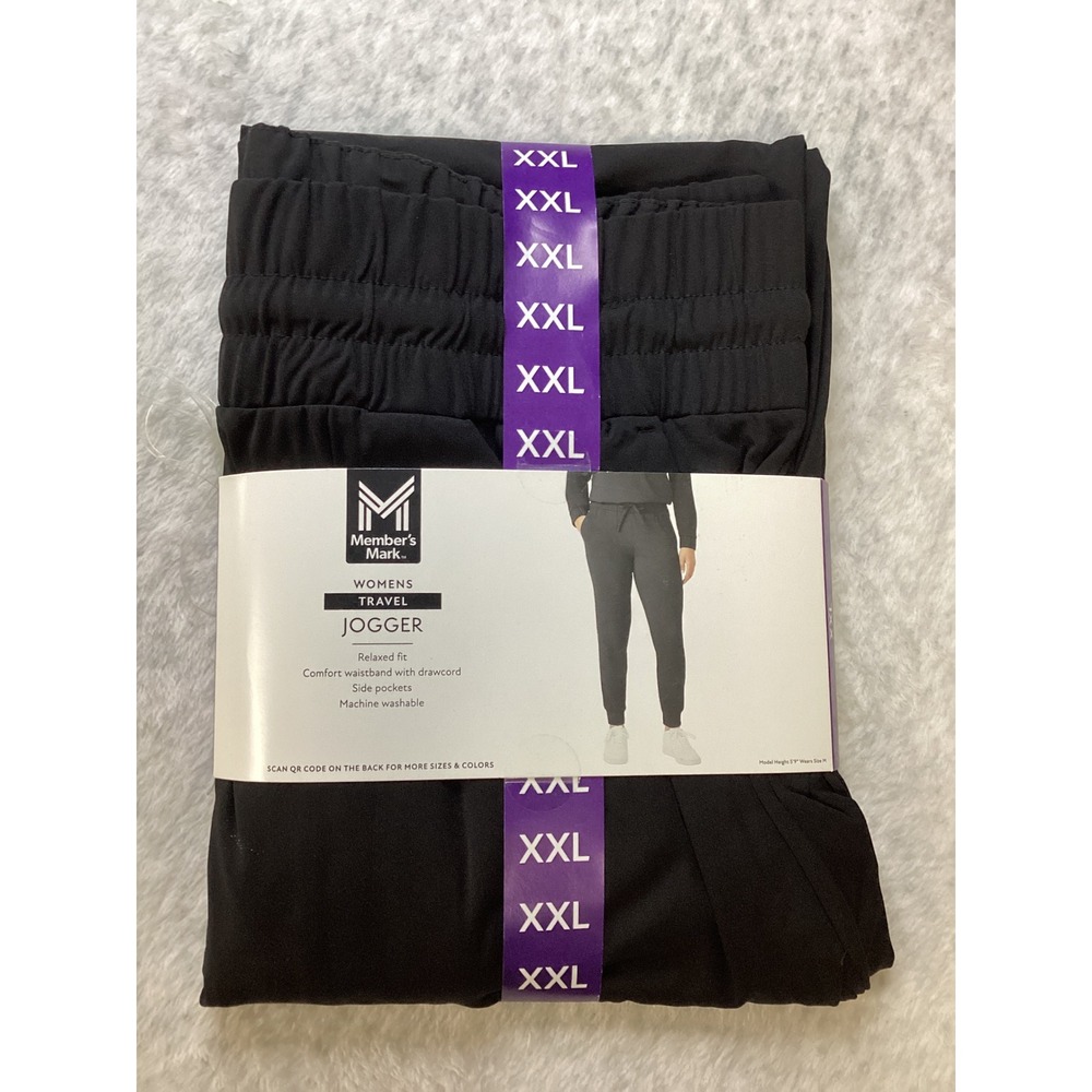 Member's Mark Womens Travel Jogger Black XXL Relaxed Fit Comfort Waistband
